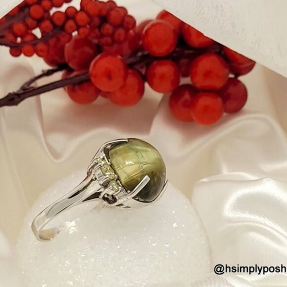 14K Yellow Gold Olive Green Opal 12.60cts Diamond 0.90cts Ring 13.5ctw - Picture 1 of 3